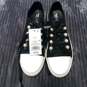NWT black shoes with faux pearl accents